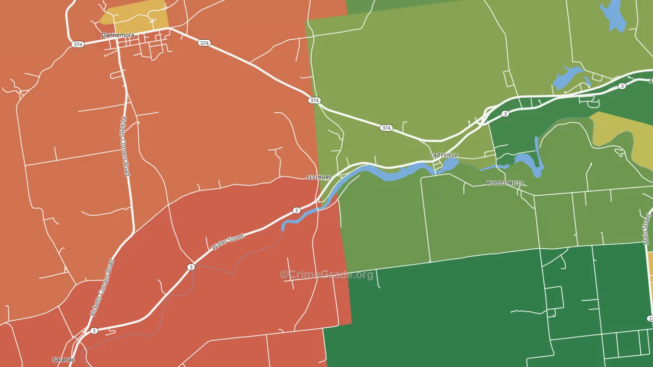 Cadyville, NY Map of Theft Rates