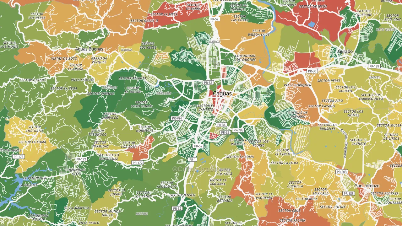 Caguas Municipio, PR Map of Theft Rates