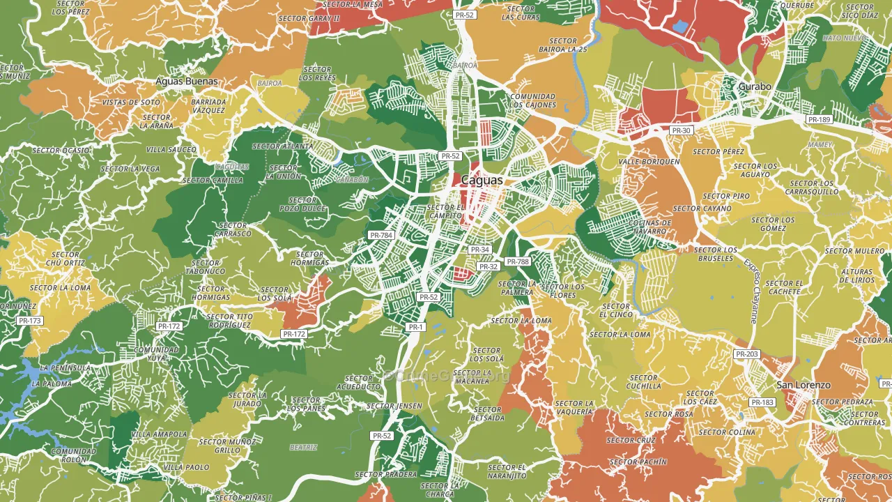 Caguas, PR Map of Theft Rates