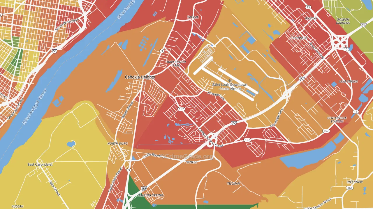 Cahokia, IL Map of Theft Rates
