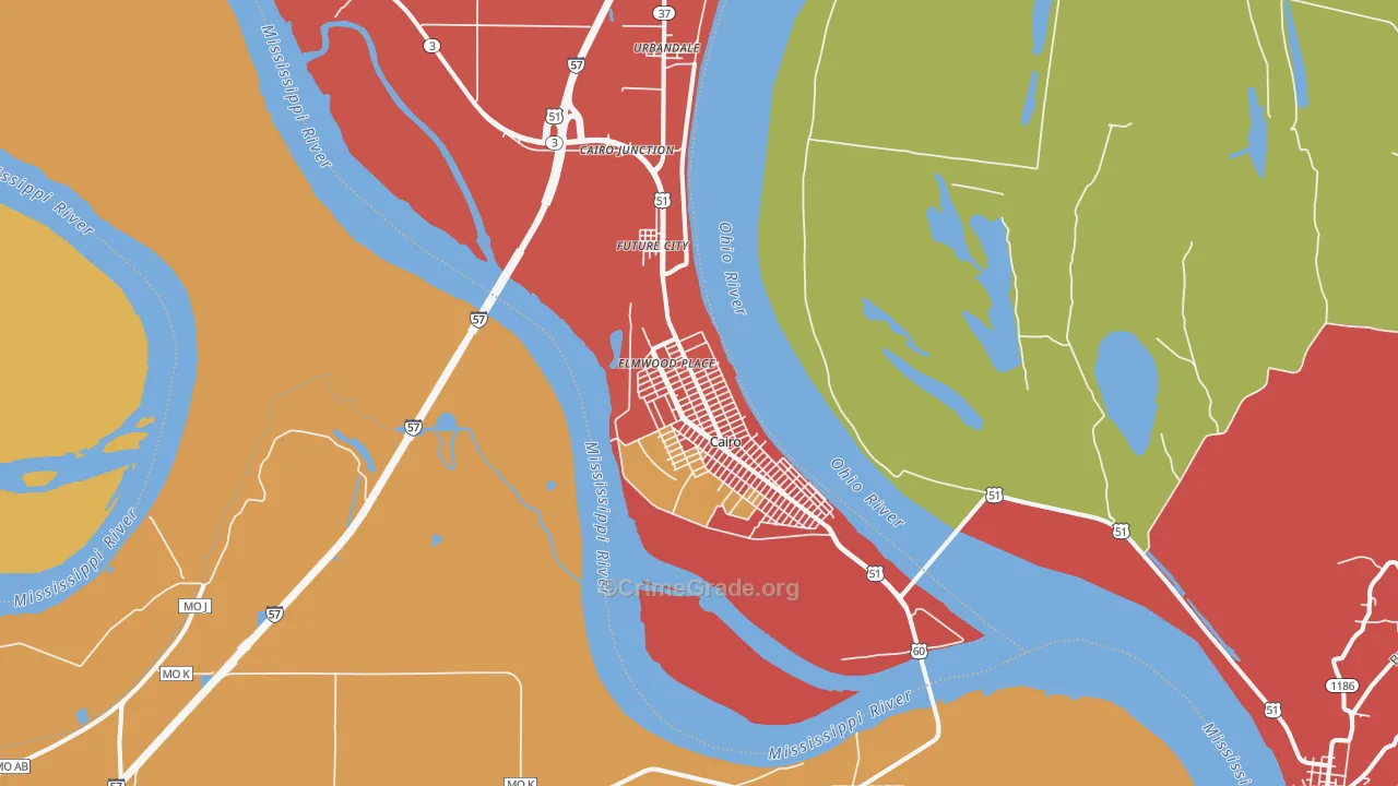 Cairo, IL Map of Theft Rates