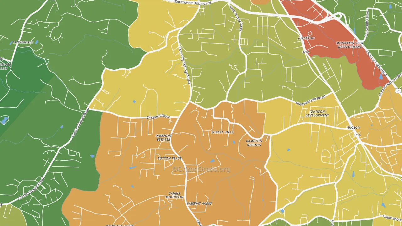 Cajahs Mountain, NC Map of Theft Rates