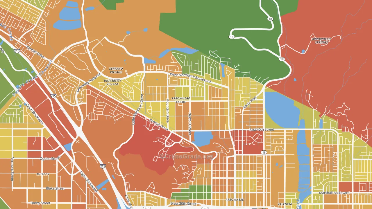 Cajon, San Bernardino, CA Map of Theft Rates