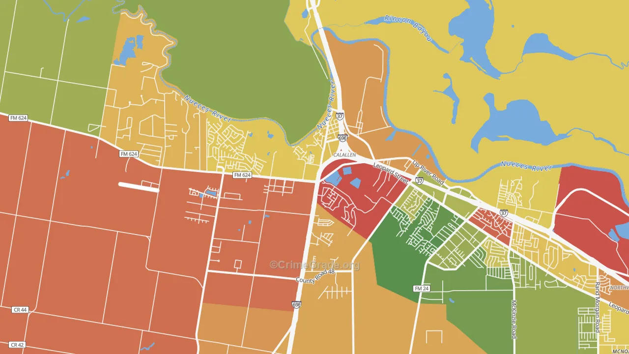 Calallen, Corpus Christi, TX Map of Theft Rates