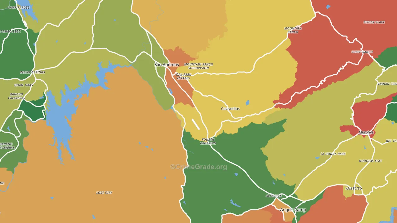 Calaveras County, CA Map of Theft Rates