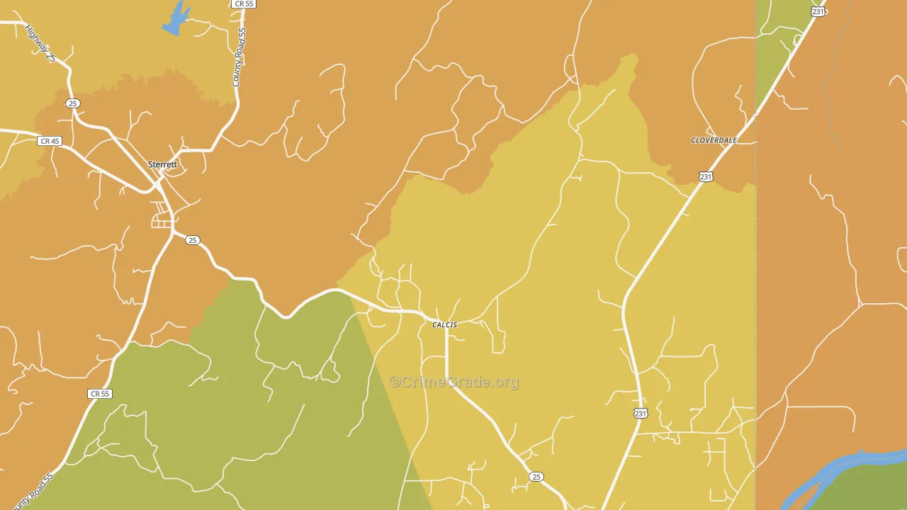 Calcis, AL Map of Theft Rates
