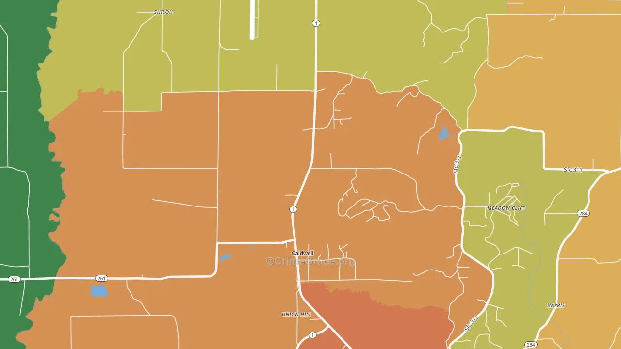 Caldwell, AR Map of Theft Rates