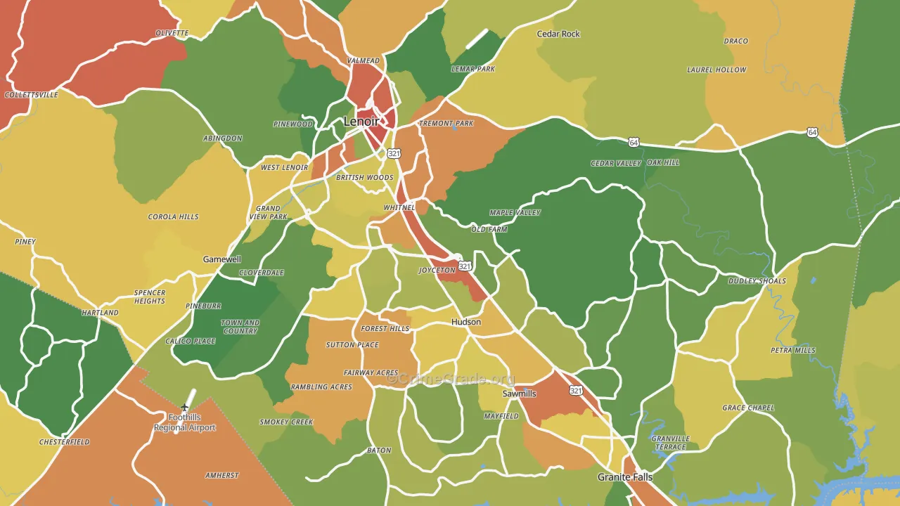 Caldwell County, NC Map of Theft Rates