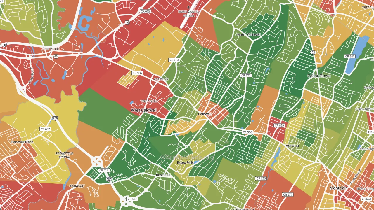 Caldwell, NJ Map of Theft Rates