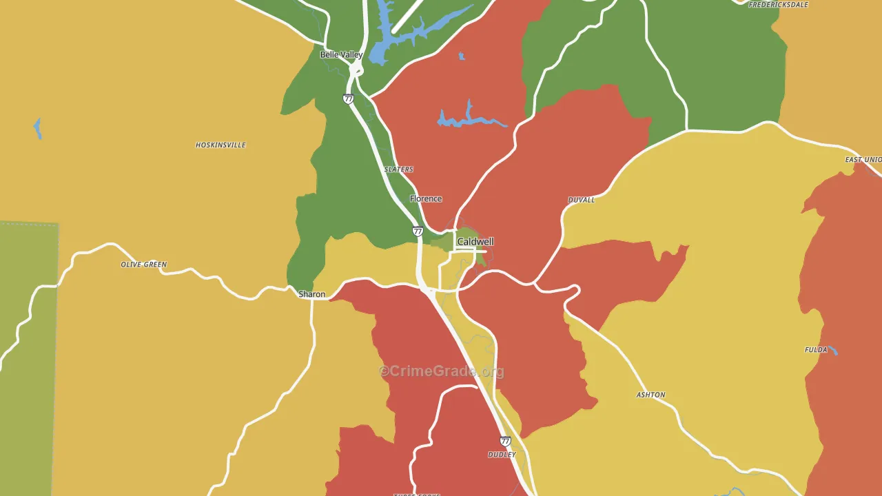 Caldwell, OH Map of Theft Rates