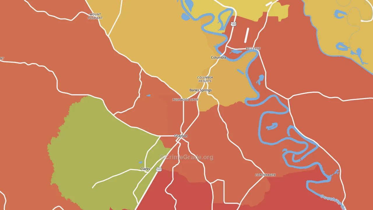 Caldwell Parish, LA Map of Theft Rates