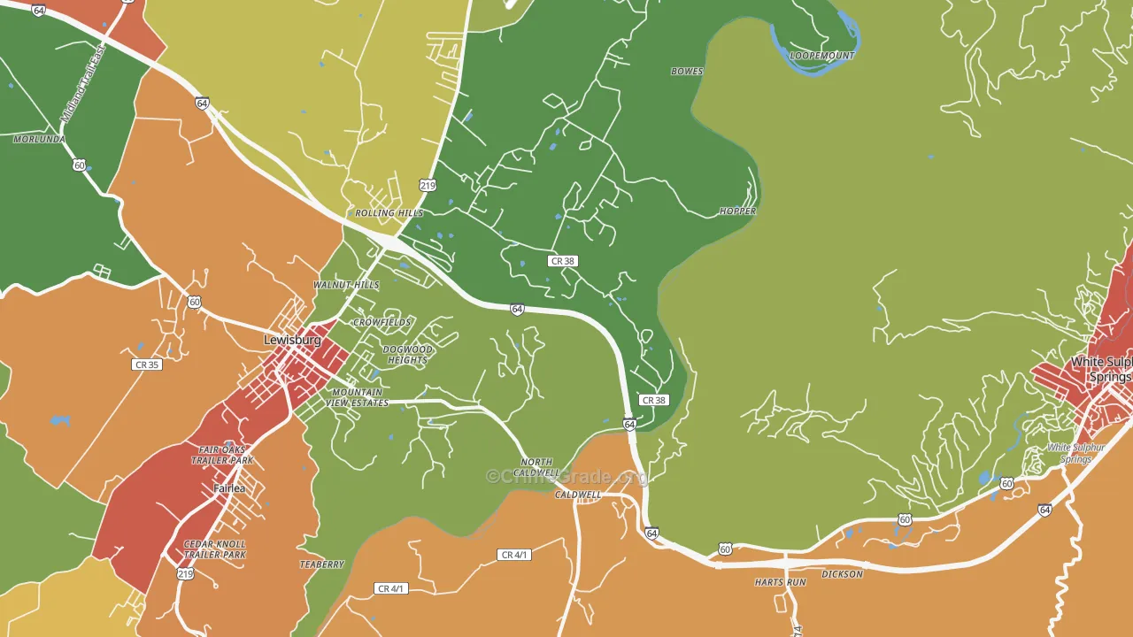 Caldwell, WV Map of Theft Rates