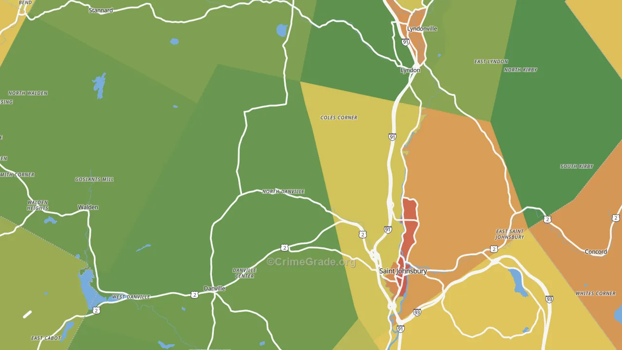 Caledonia County, VT Map of Theft Rates