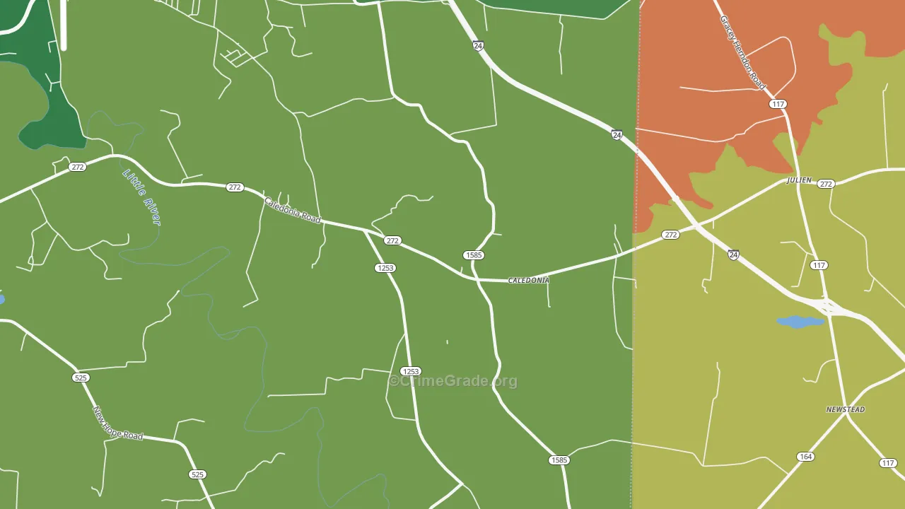 Caledonia, KY Map of Theft Rates