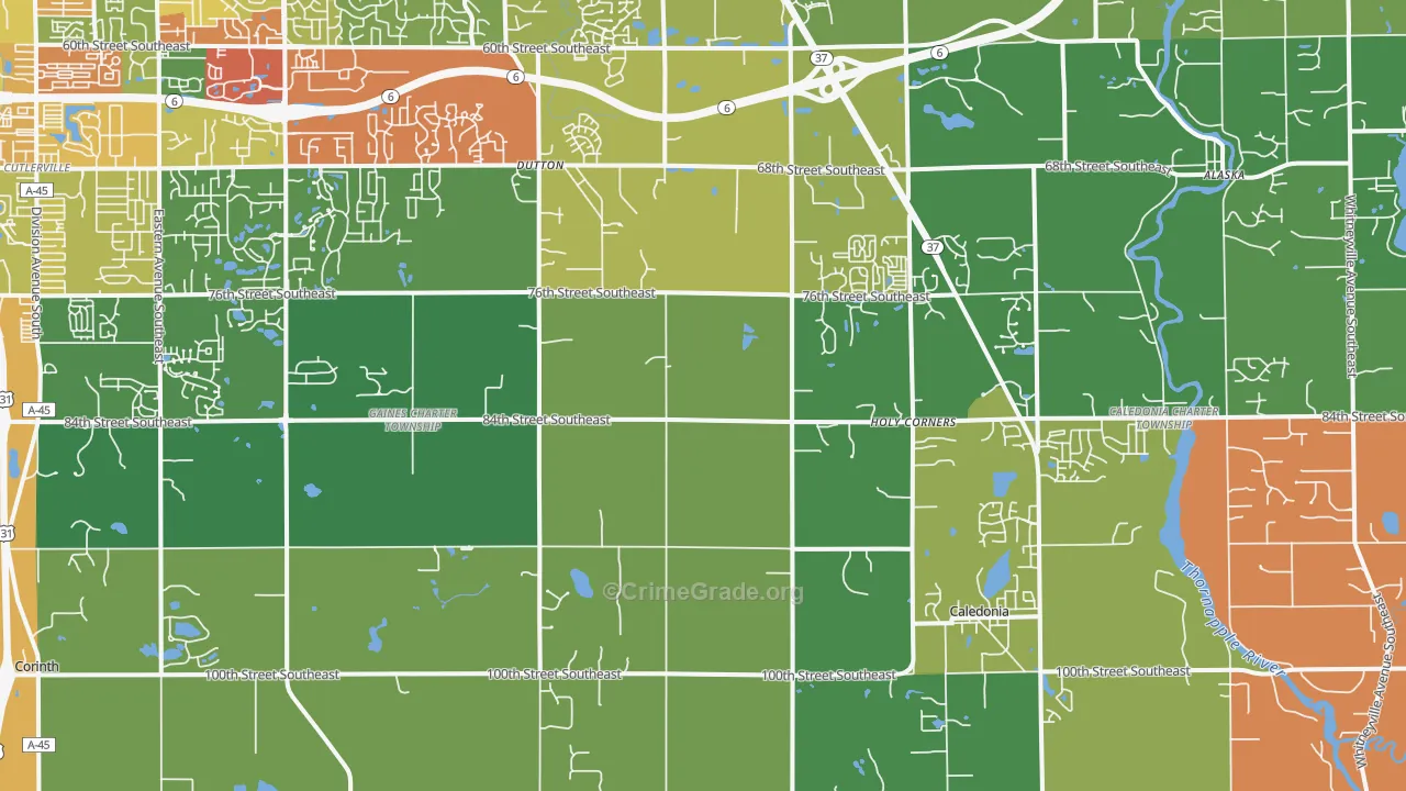 Caledonia, MI Map of Theft Rates