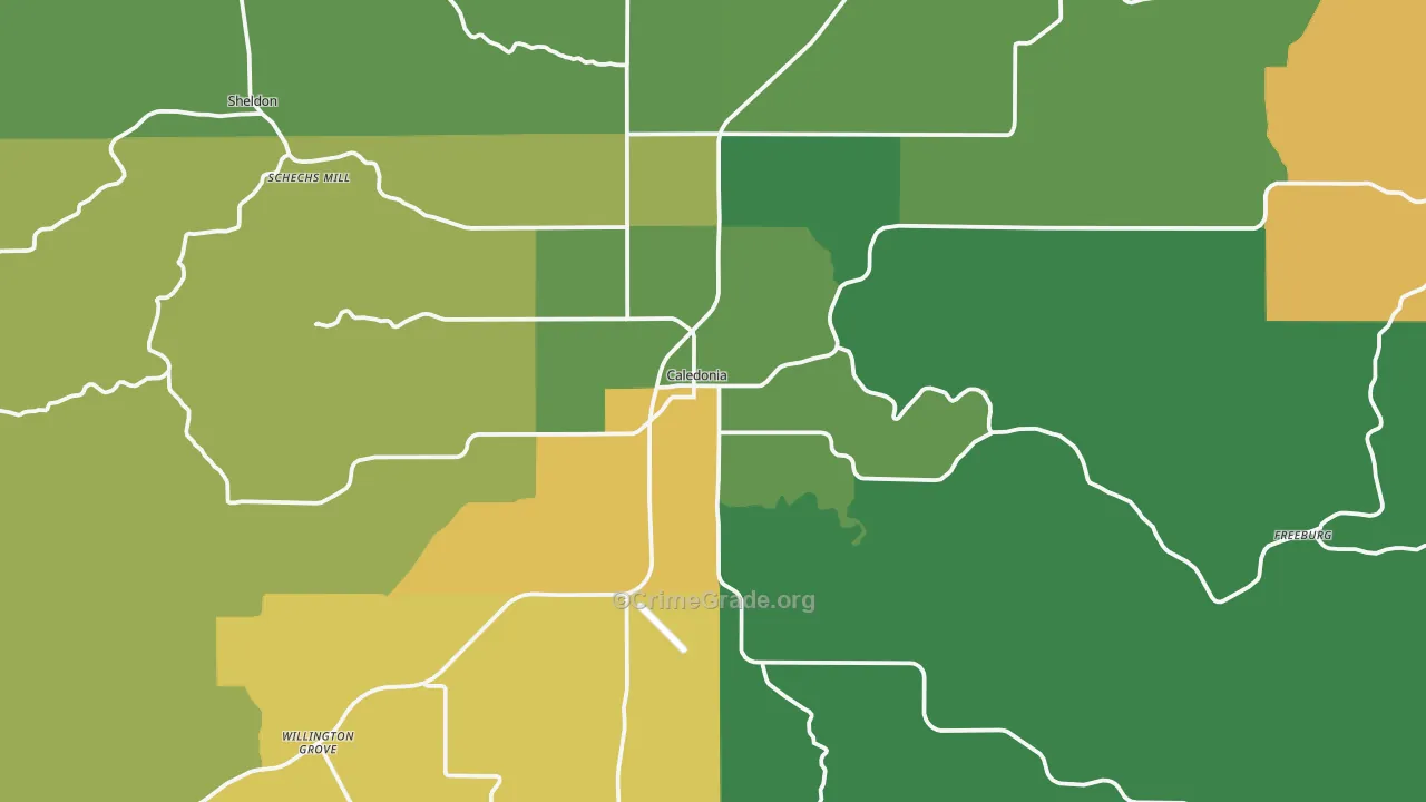 Caledonia, MN Map of Theft Rates