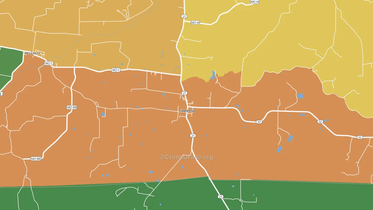 Caledonia, MO Map of Theft Rates