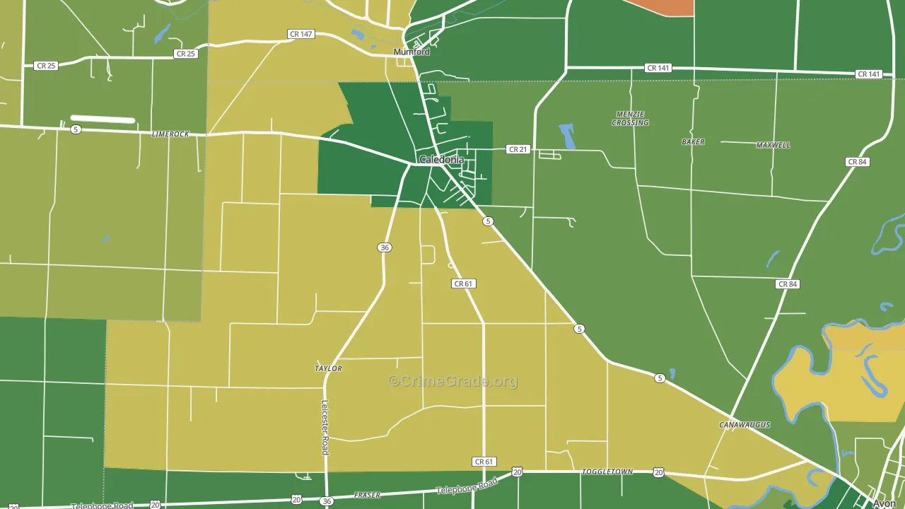 Caledonia, NY Map of Theft Rates