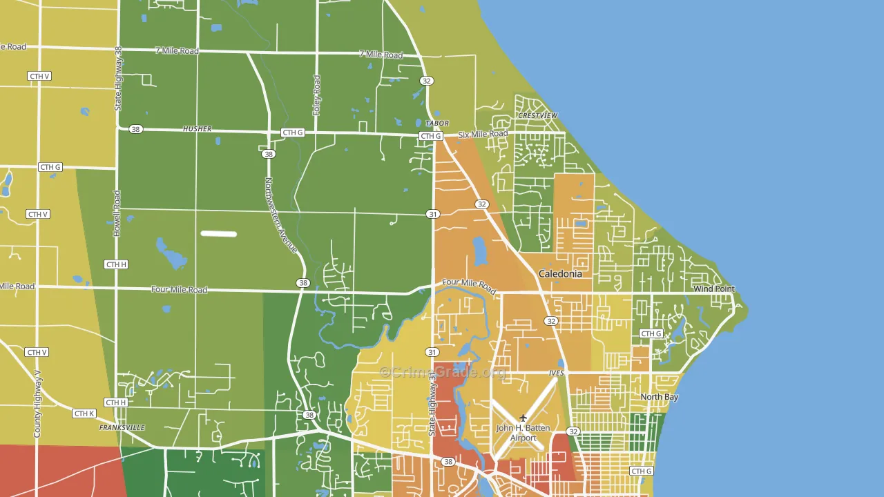 Caledonia, WI Map of Theft Rates