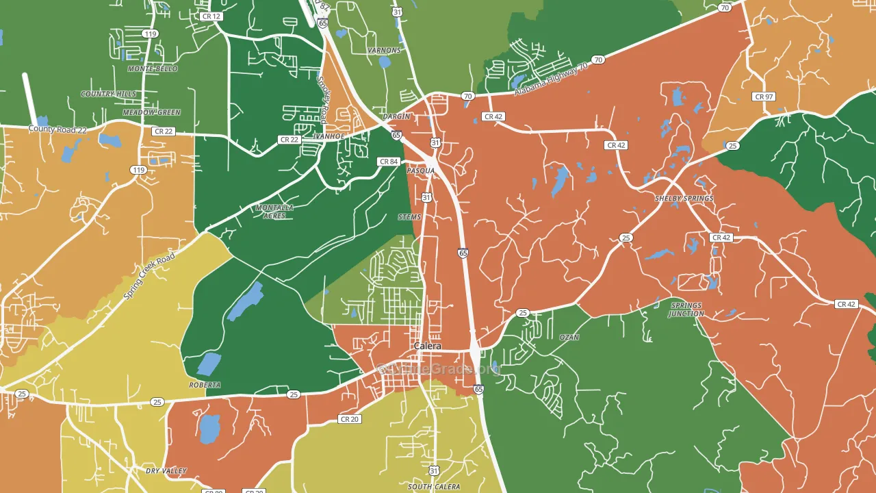 Calera, AL Map of Theft Rates