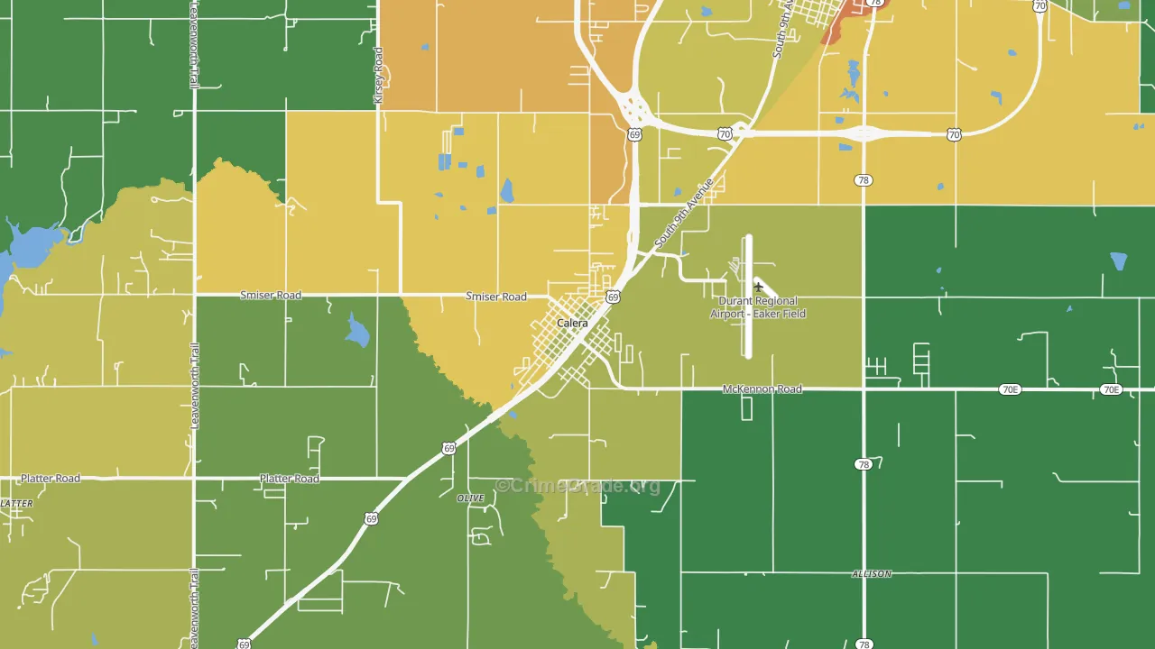 Calera, OK Map of Theft Rates
