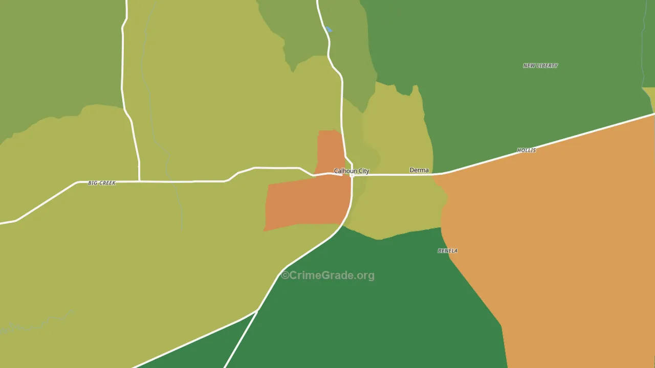 Calhoun City, MS Map of Theft Rates