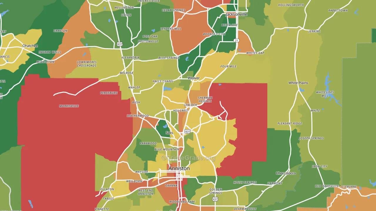Calhoun County, AL Map of Theft Rates