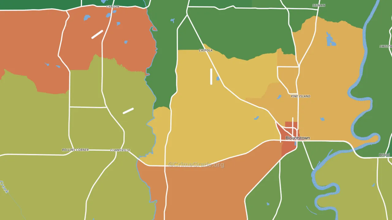 Calhoun County, FL Map of Theft Rates