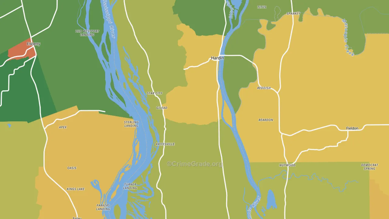 Calhoun County, IL Map of Theft Rates