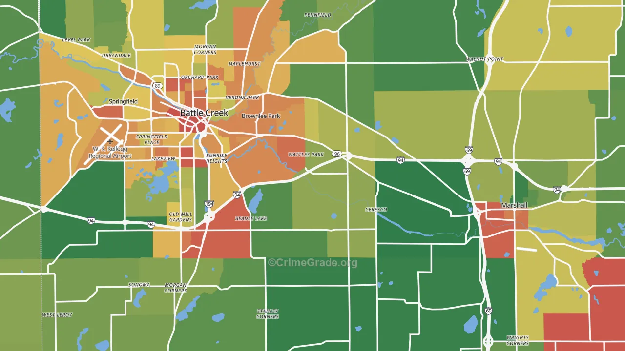Calhoun County, MI Map of Theft Rates
