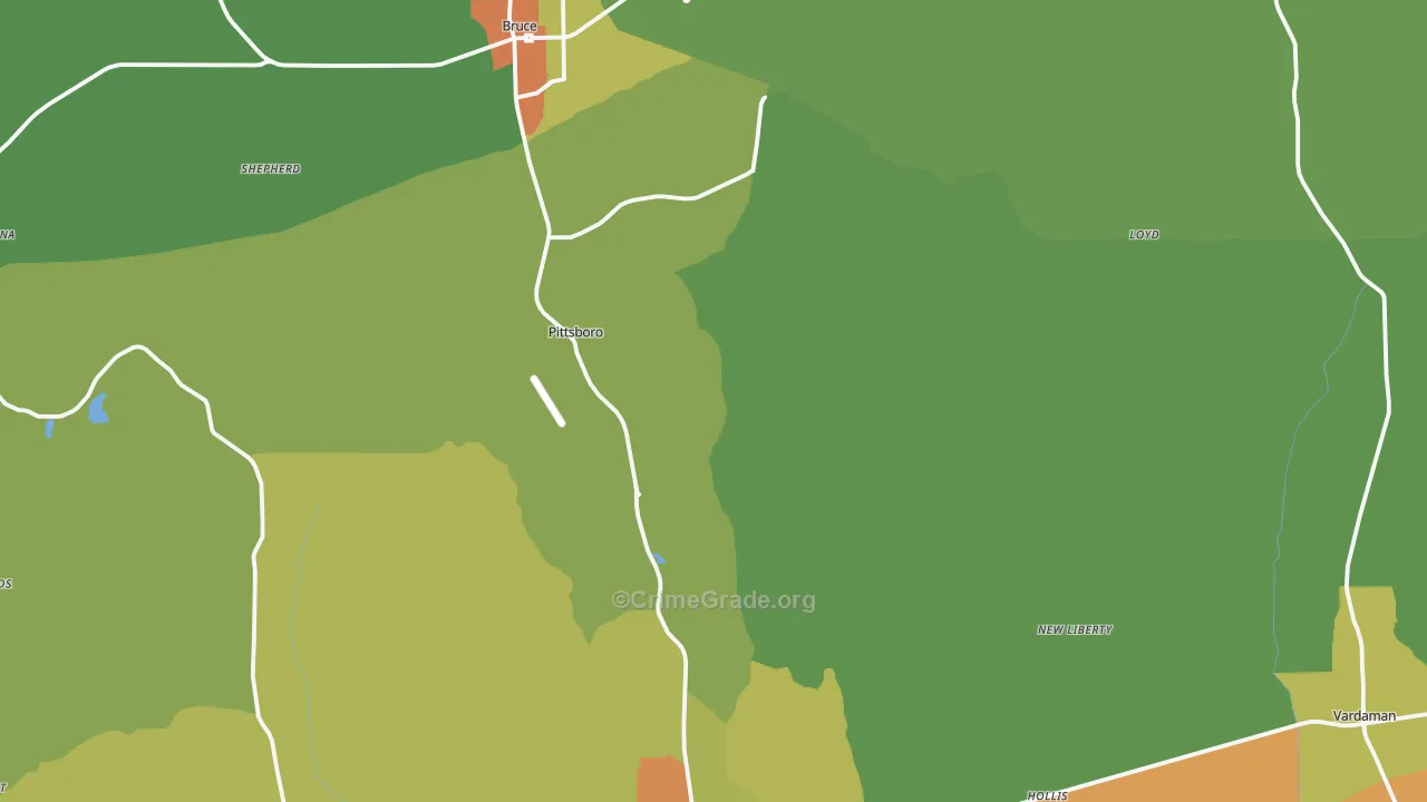 Calhoun County, MS Map of Theft Rates