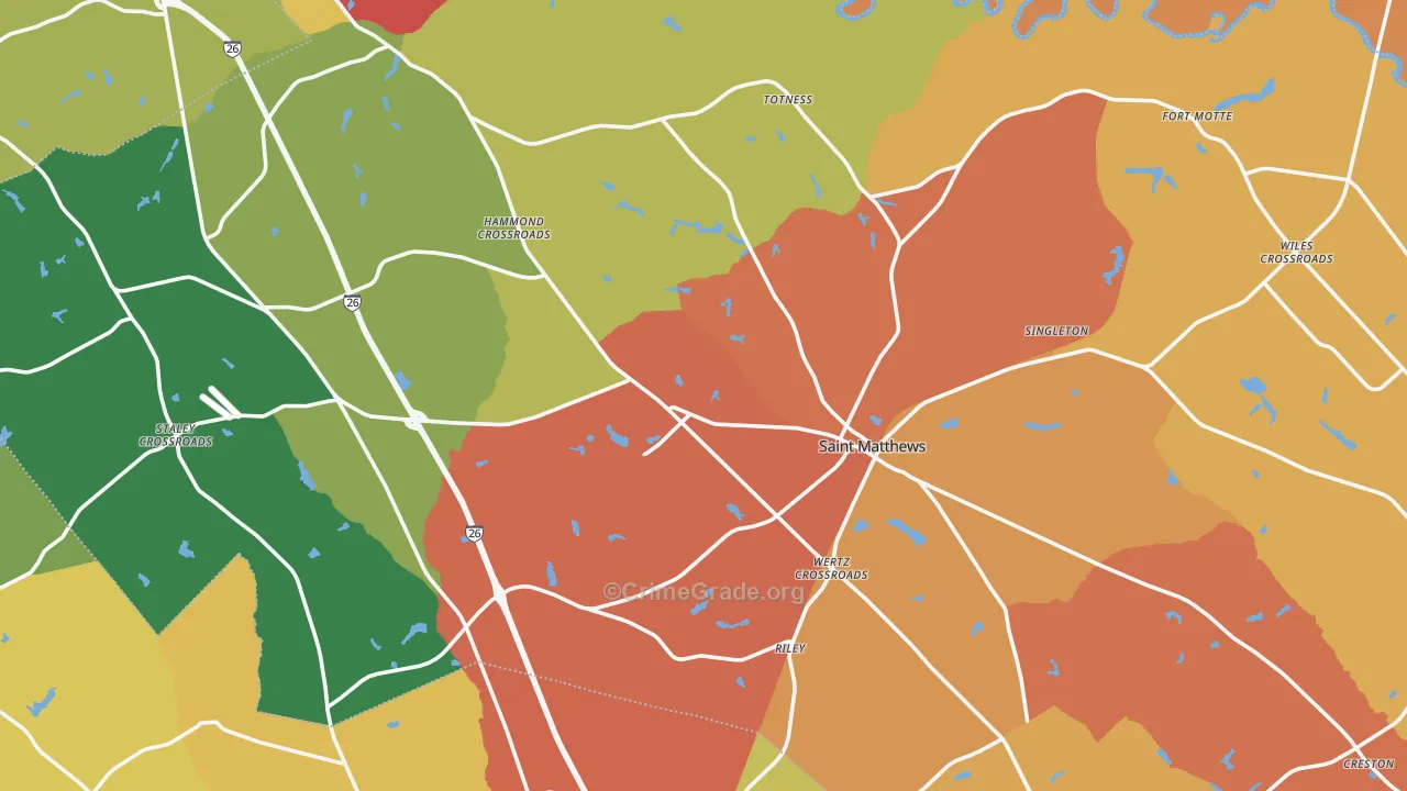 Calhoun County, SC Map of Theft Rates