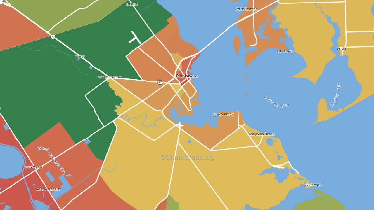 Calhoun County, TX Map of Theft Rates