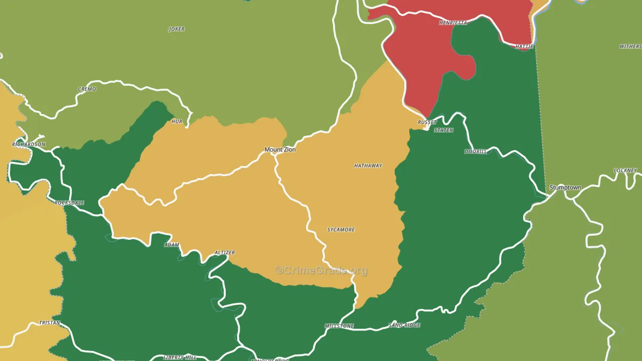 Calhoun County, WV Map of Theft Rates