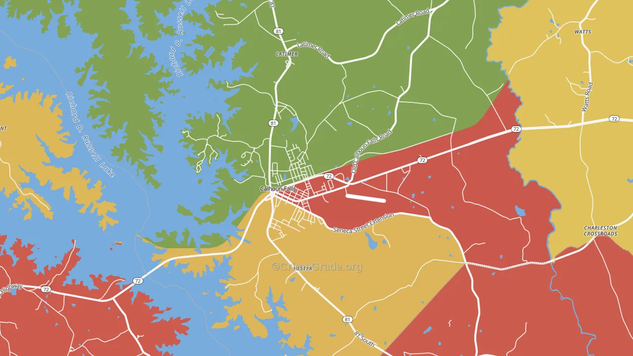 Calhoun Falls, SC Map of Theft Rates