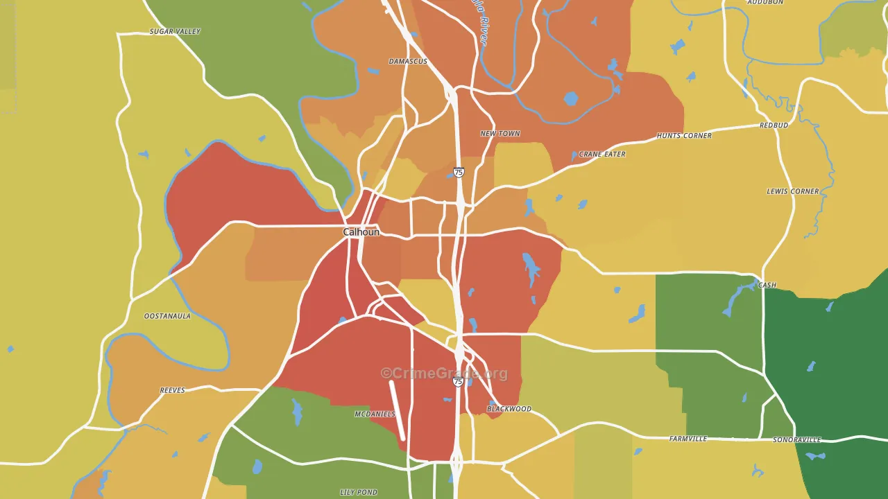 Calhoun, GA Map of Theft Rates