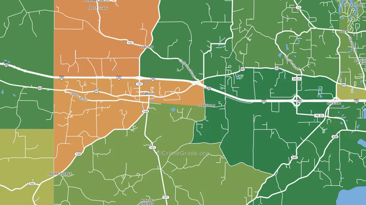 Calhoun, LA Map of Theft Rates