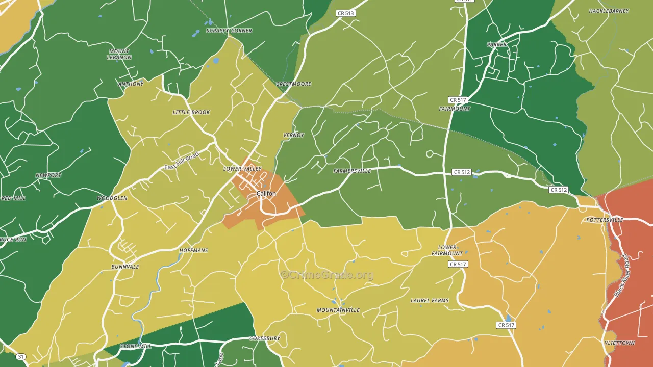 Califon, NJ Map of Theft Rates