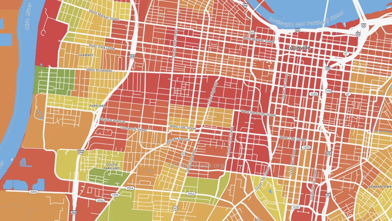 California, Louisville, KY Map of Theft Rates