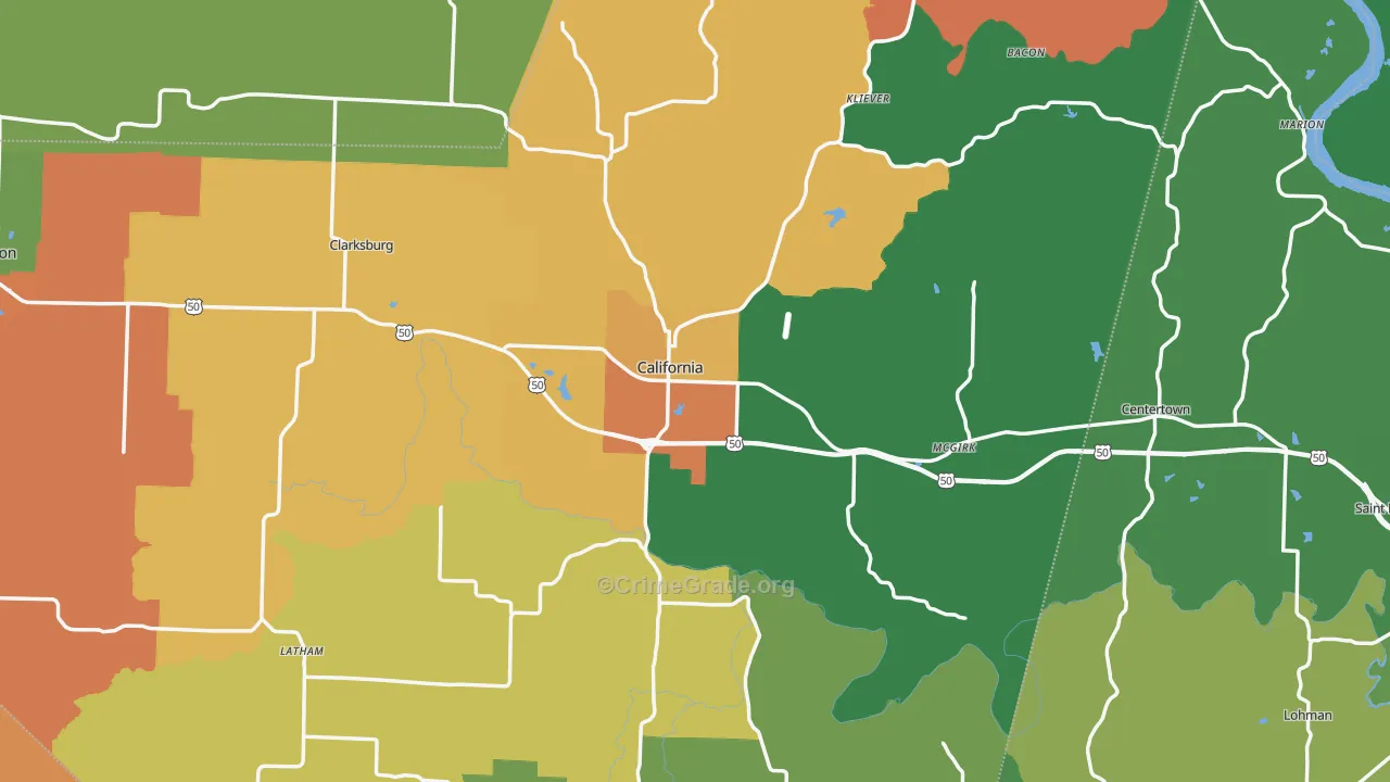 California, MO Map of Theft Rates
