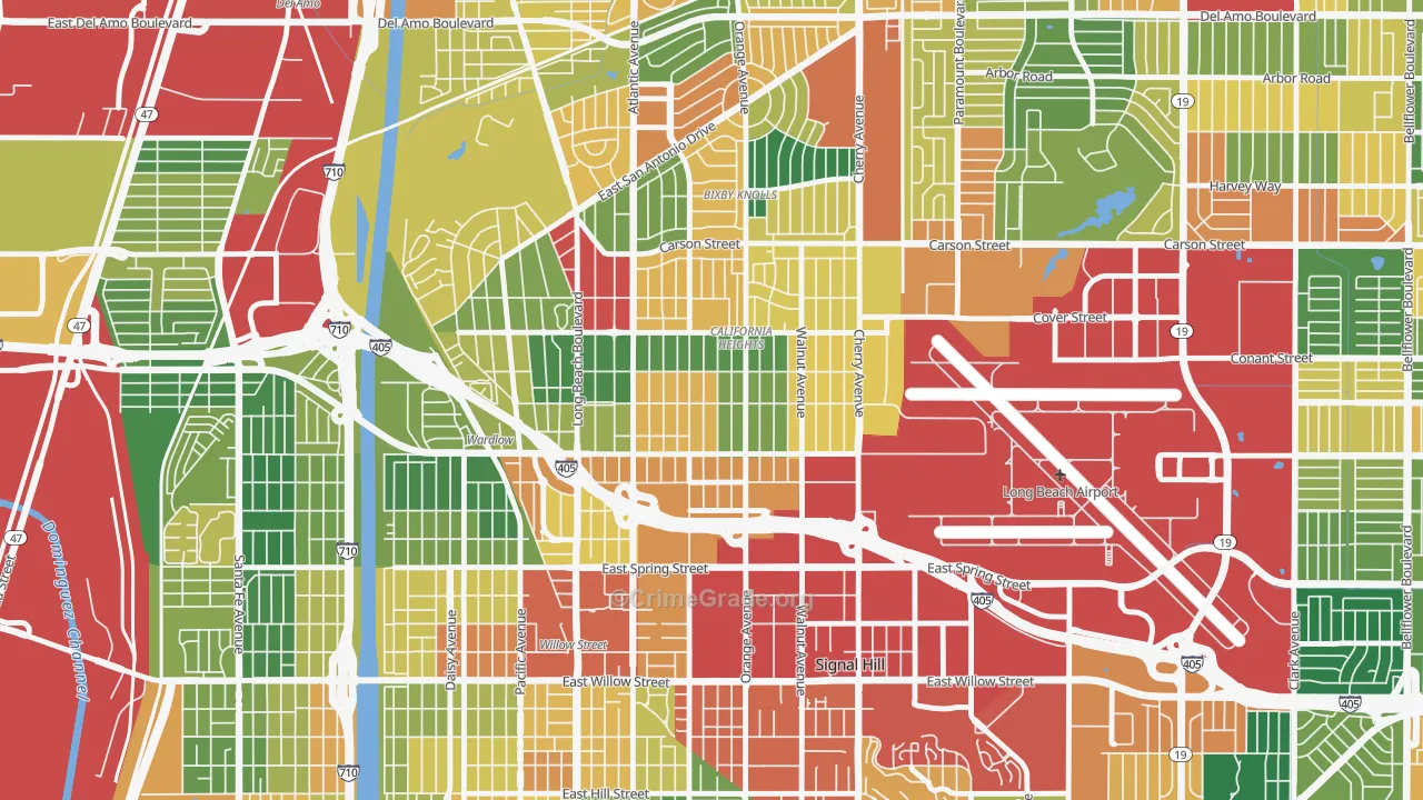 Californial Heights, Long Beach, CA Map of Theft Rates