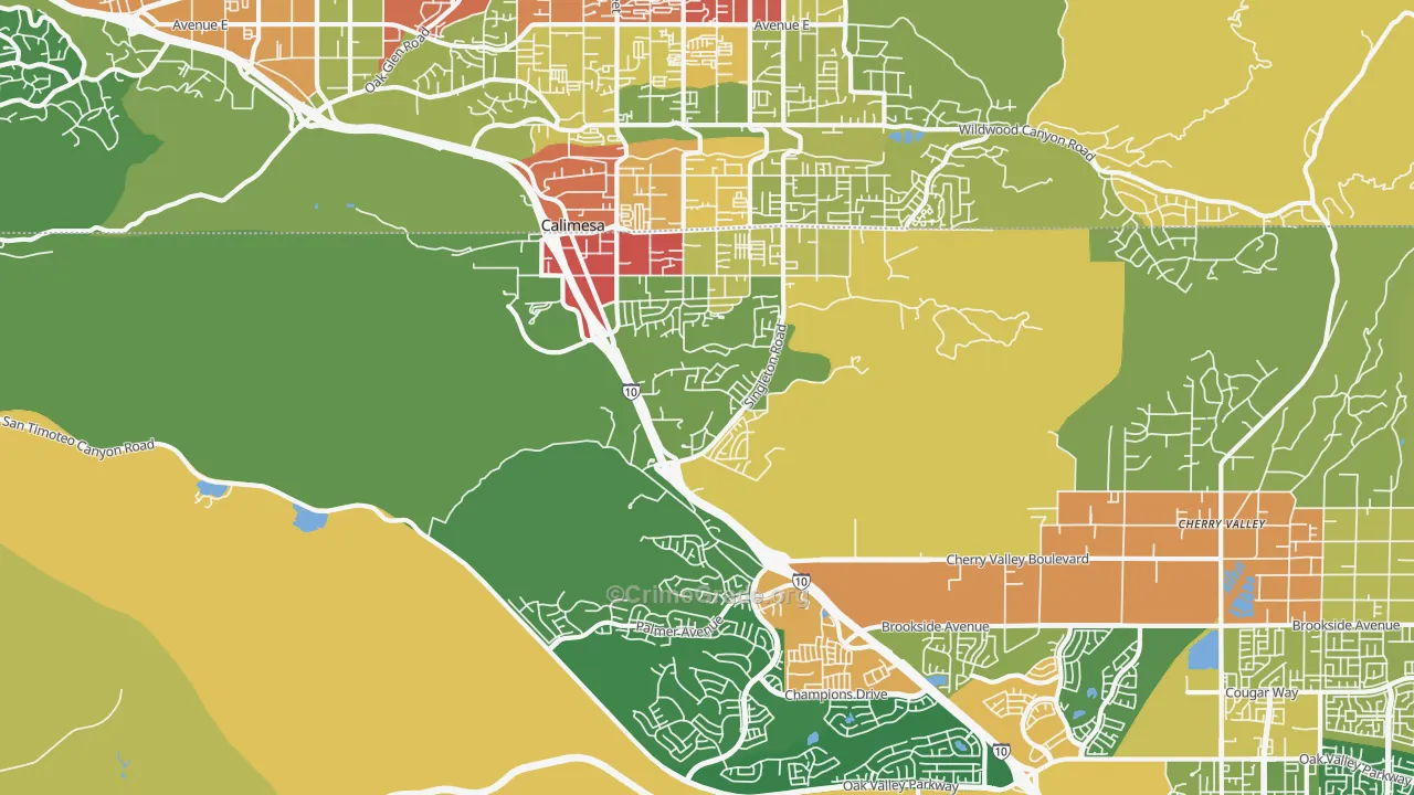 Calimesa, CA Map of Theft Rates