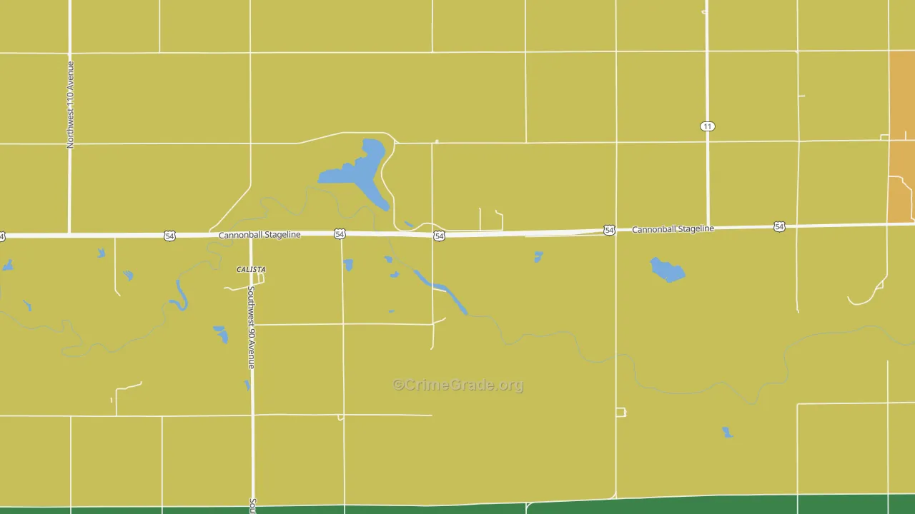 Calista, KS Map of Theft Rates