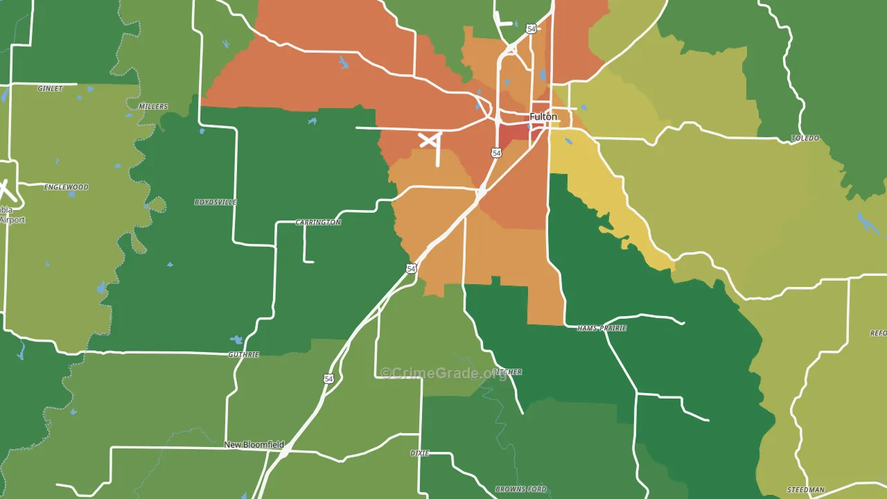Callaway County, MO Map of Theft Rates