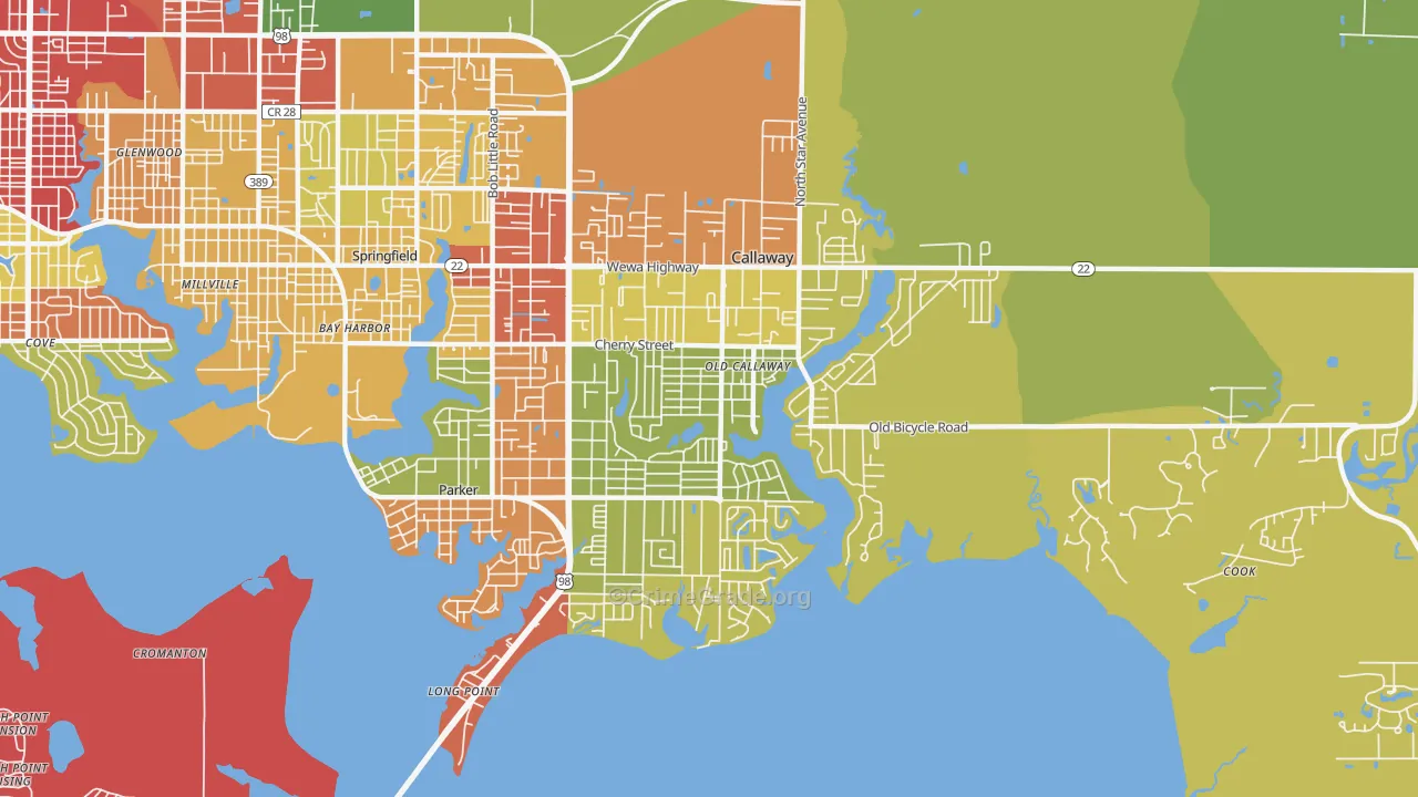 Callaway, FL Map of Theft Rates