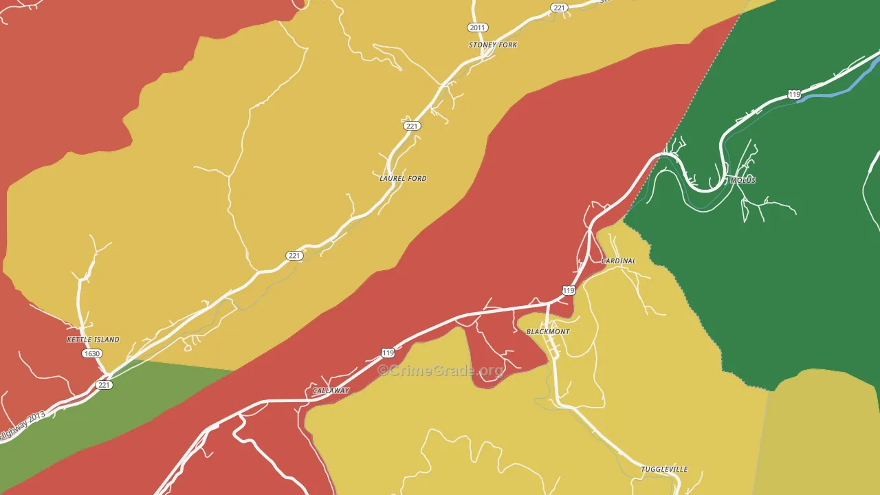 Callaway, KY Map of Theft Rates
