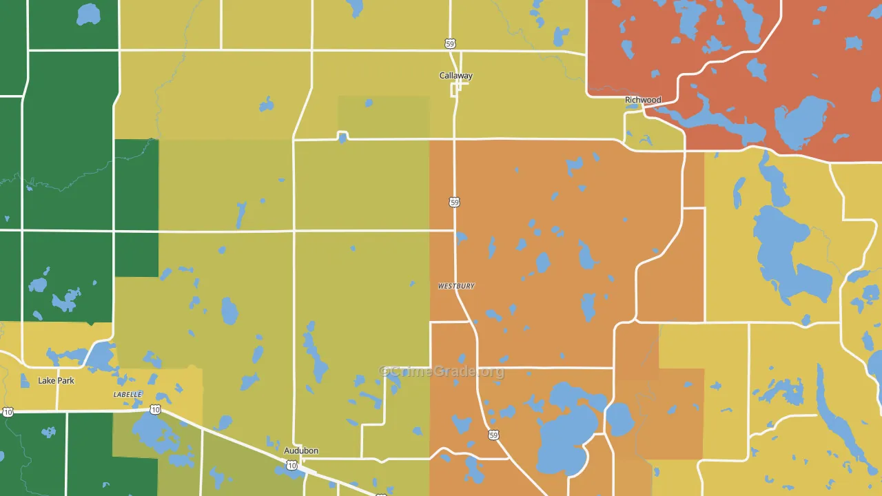 Callaway, MN Map of Theft Rates