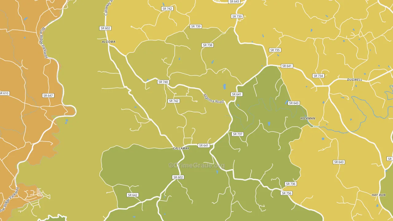 Callaway, VA Map of Theft Rates