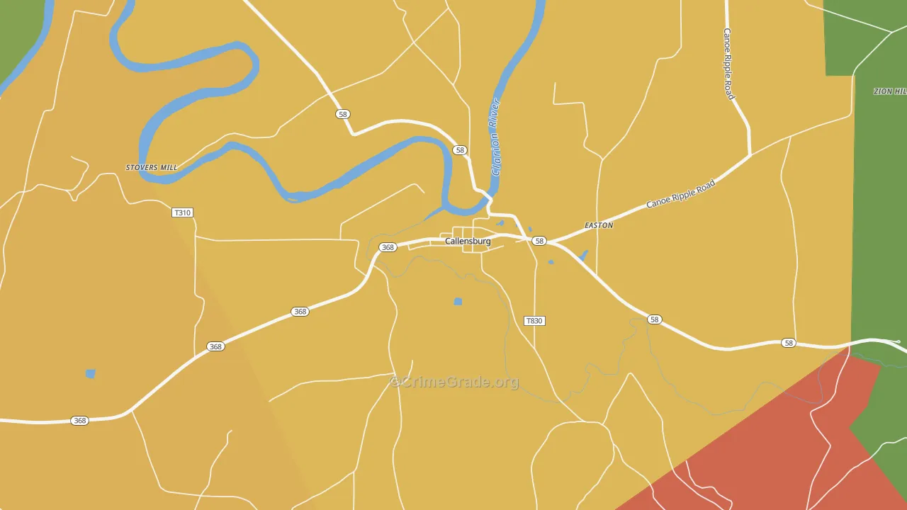 Callensburg, PA Map of Theft Rates