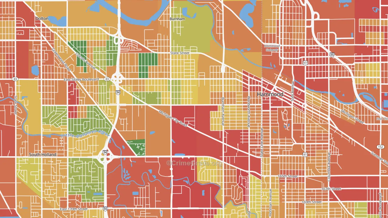 Calumet City, IL Map of Theft Rates